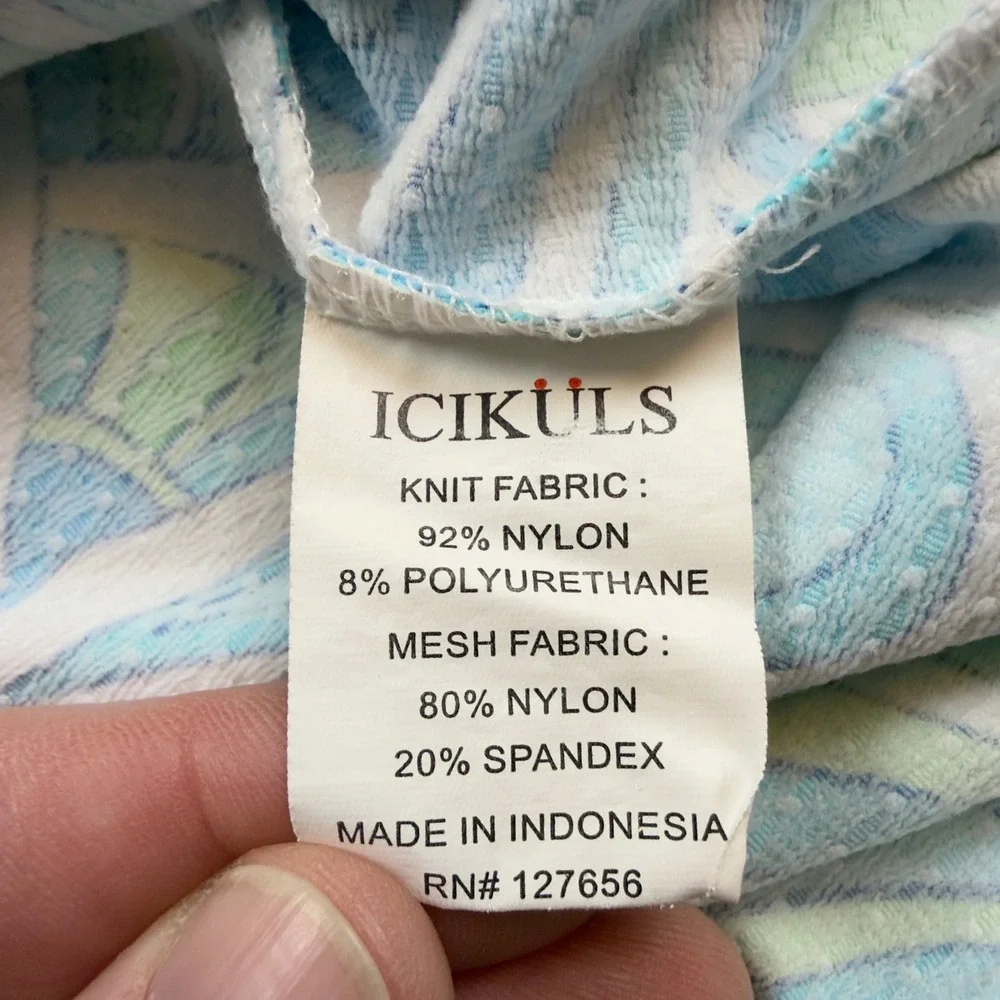 Icikuls Womens Sun Shirt Blue Green Geometric Print Quarter Zip Pullover Medium - Picture 3 of 7